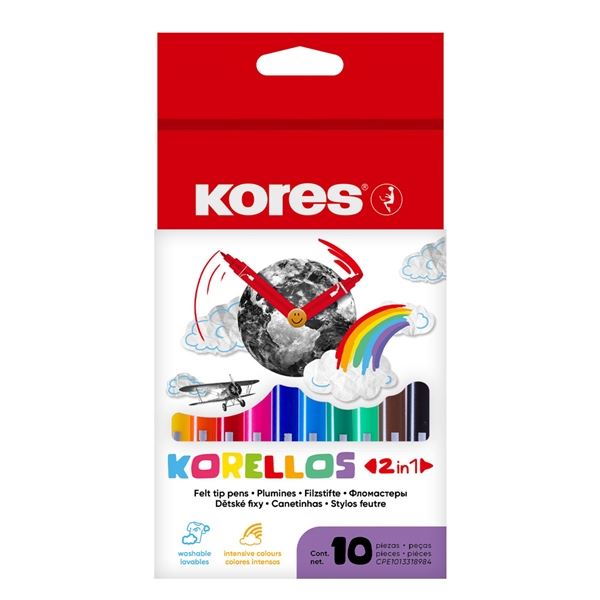 Oboustranné fixy Kores KORELLO, sada 10 barev