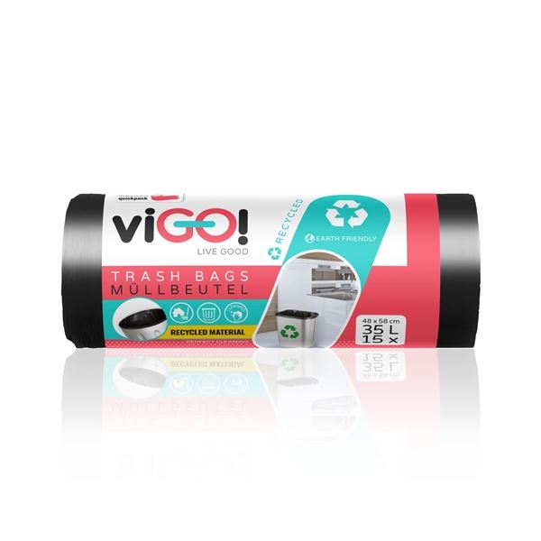 Pytle na odpadky viGO-černé, pevné 35l, LPDE,15ks