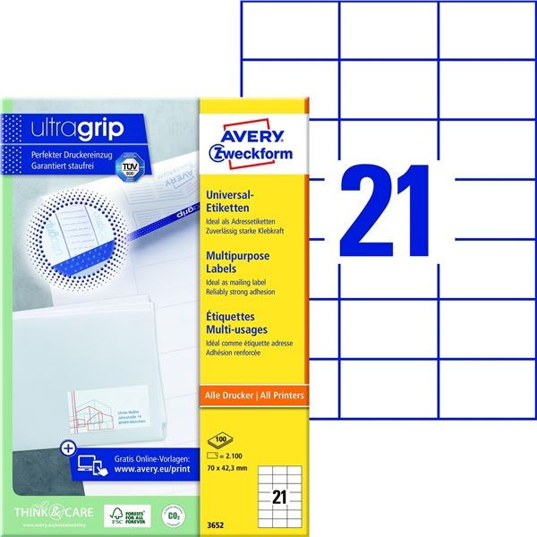 Univerzální etikety, 70,0 x 42,3 mm, 2100 ks