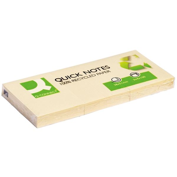 Recyklovaný bloček Q-Connect 38 x 51 mm,žlutý, 3ks