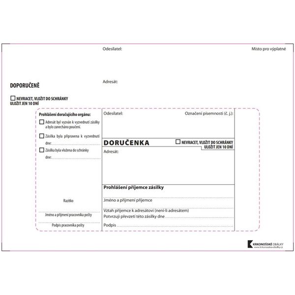 Doručenky B6-bez pruhu,správní říz.,samolep.,100ks