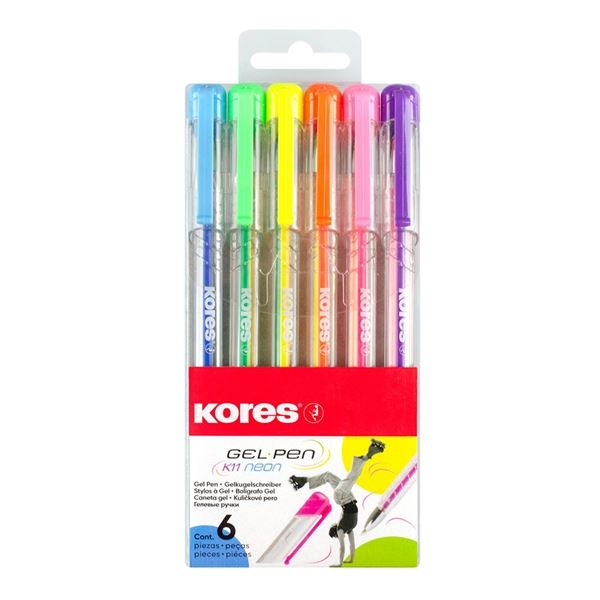 Gelový roller Kores K11, sada 6 neonových barev