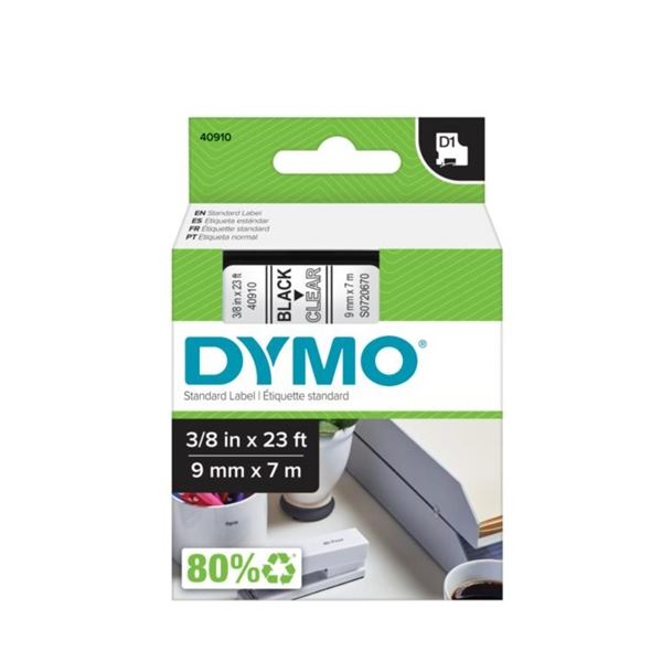 Páska Dymo D1 šíře 9 mm, černá/průhledná