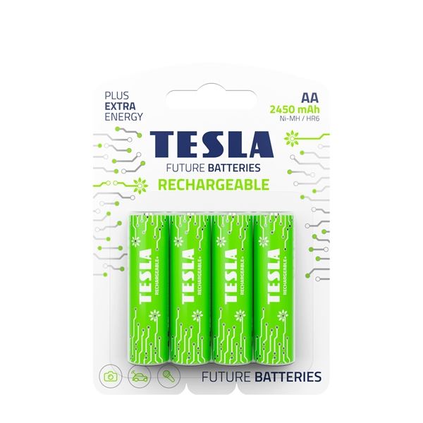Nabíjecí baterie Tesla GREEN+ - AA, 2 450 mAh, 4ks
