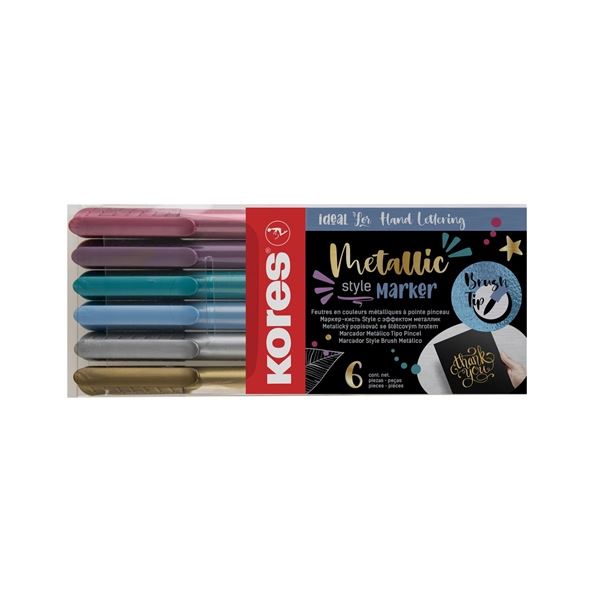 Štětcové fixy Kores Metallic Style, sada 6 barev