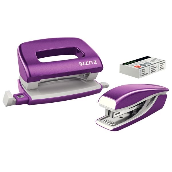 Sada mini Sešívačky a děr. Leitz WOW - purpurová