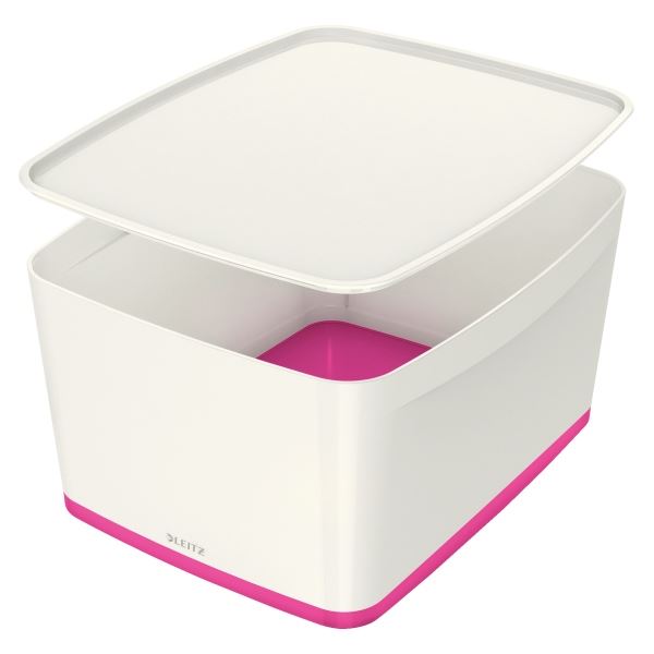 Úložná krabice s víkem Leitz MyBox, L bílá/růžová