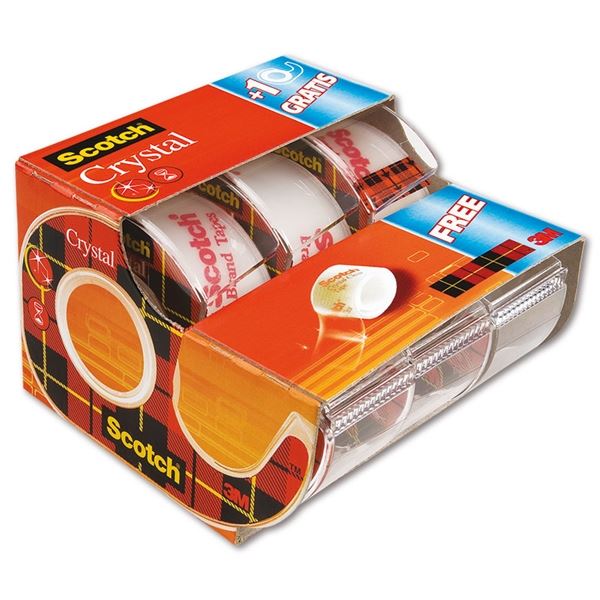Lepicí páska s odvíječem Scotch Crystal, 2+1zdarma