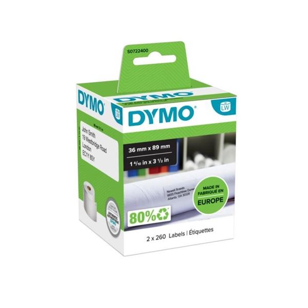 Papírové štítky Dymo LW, 89x36 mm, bílé, 2x 260 ks