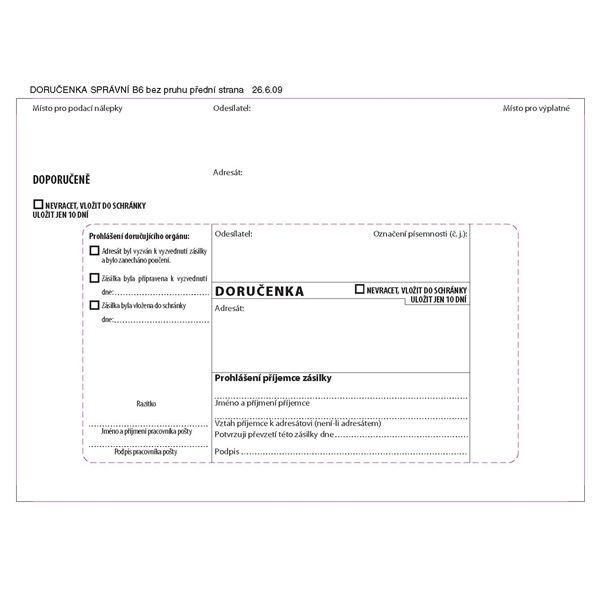 Doručenky B6-bez pr.,správ.říz.,navlh.lep.,1000ks