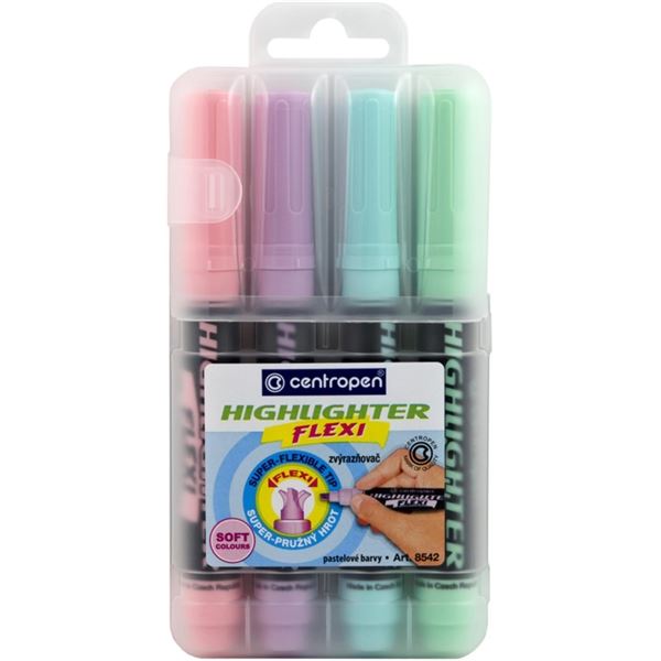 Zvýrazňovač Centropen Flexi SOFT 8542,sada 4 barev