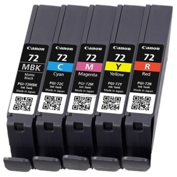 Canon Tintenpatrone gelb, magenta, schwarz matt, rot, cyan (6402B009, PGI-72C, PGI-72M, PGI-72MBK, PGI-72R, PGI-72Y)