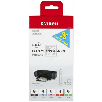 Original Canon 1033B011 / PGI-9 Tinte cyan hell, magenta hell, schwarz matt, rot, grün - 5 Stück