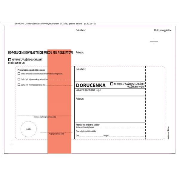 Doručenky C5-červ.pr.,správní ř.,krycí pás.,100ks