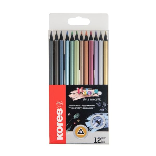 Pastelky Kores Kolores Metallic trojhran.,12 barev