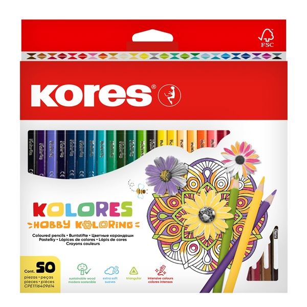 Pastelky Kores Kolores Mandalas,trojhran.,50 barev