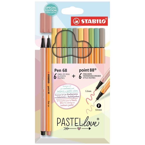 Sada STABILO Pastellove, linery + fixy, 12 ks