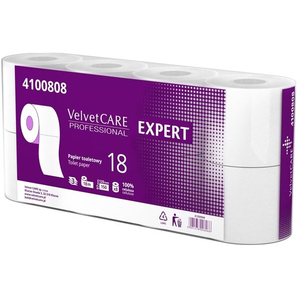 Toaletní papír Velvet Prof-3vrstvý,18 m,8 rolí