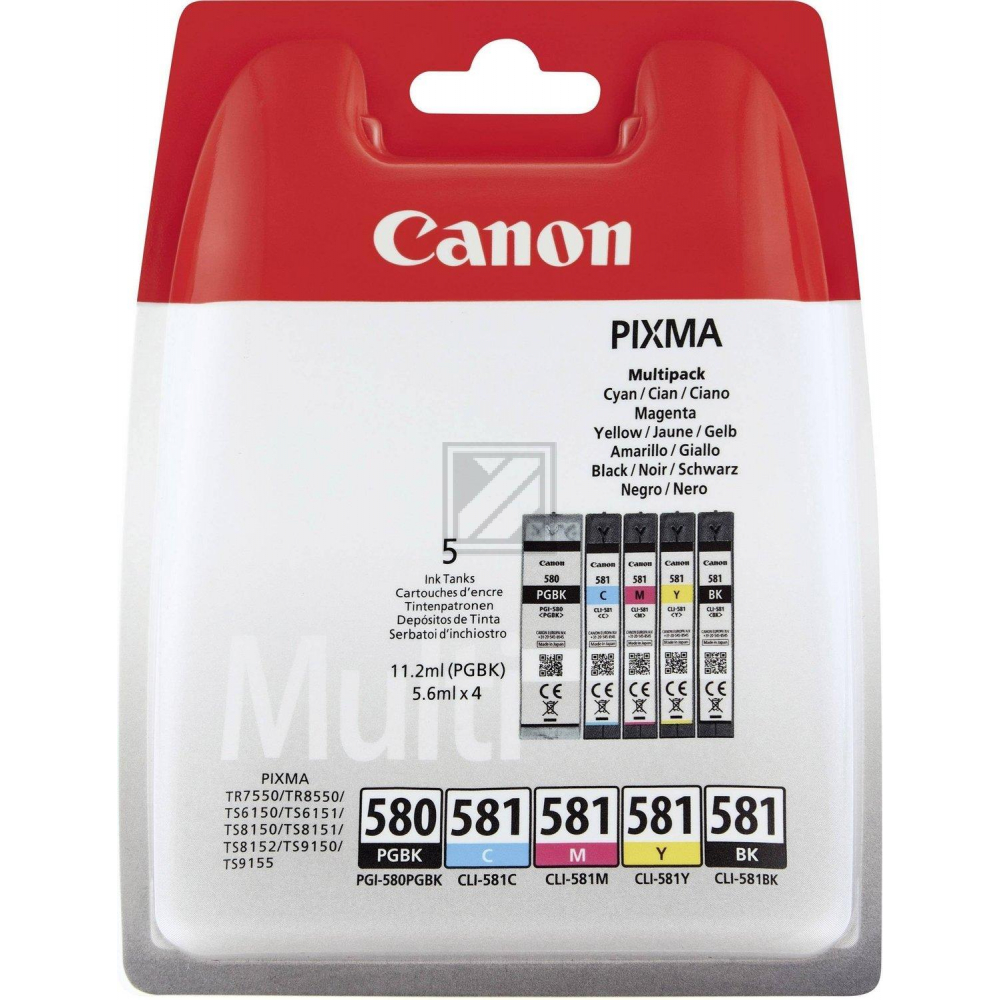 Original Canon 2078C007 / PGI-580CLI-581 Tinte schwarz, blau, cyan, magenta, gelb - 5 Stück