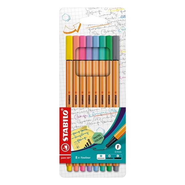 Liner STABILO point 88, sada 8 pastelových barev