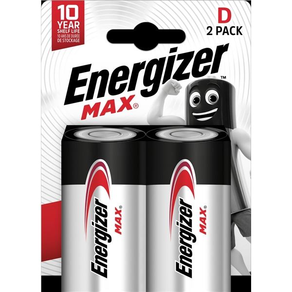 Alkalické baterie Energizer Max 1,5 V, typ D, 2 ks