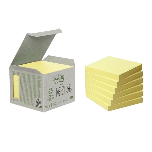 Recyklované Z-bločky Post-it,76x76 mm, žluté, 6 ks