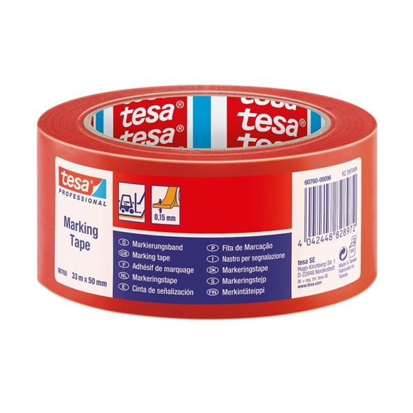 Značkovací páska Tesa, 50 mm x 33 m, červená