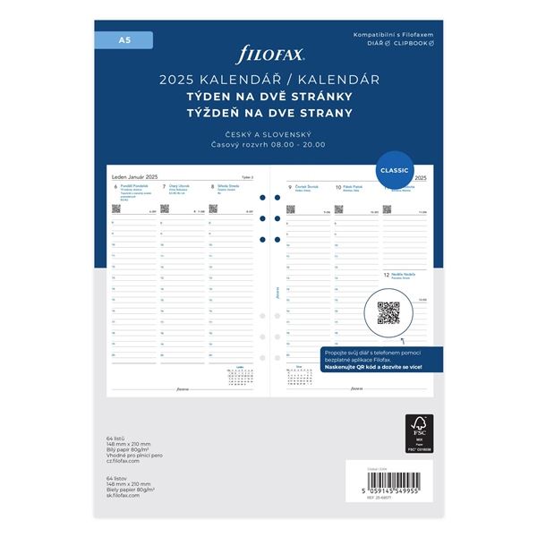 Náhradní náplň diáře Filofax, A5, týden/2 strany