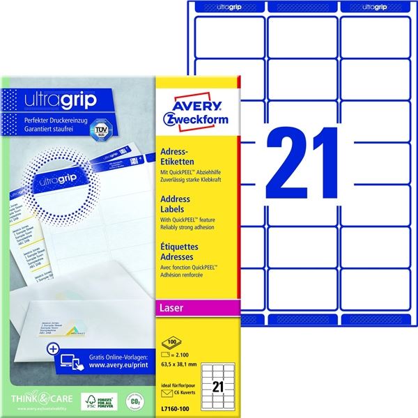 Adresní etikety, 63,5 x 38,1 mm, 2100 ks