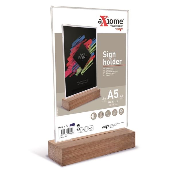 Prezentační T stojan CEP A5, dřevo/čirý