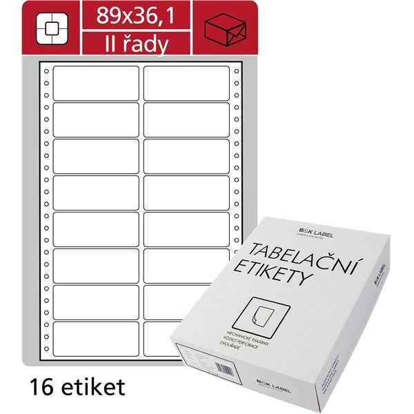 Tabelační dvouřadé etikety, 89 x 36,1 mm, 8000 ks
