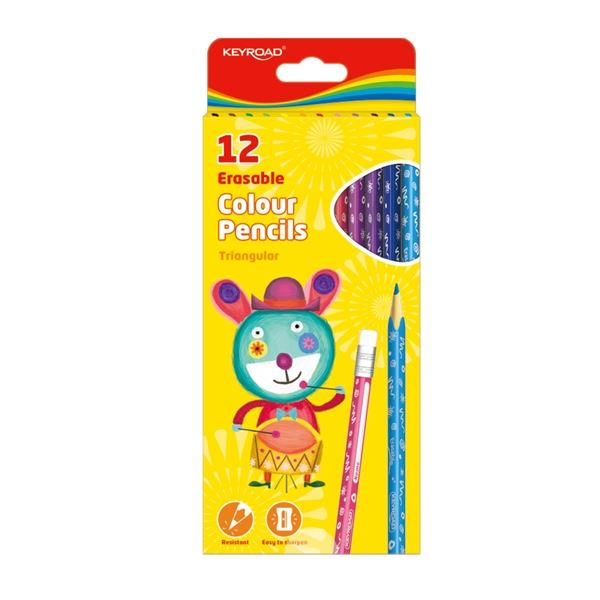 Pastelky KEYROAD trojhranné gumovatelné 12 ks